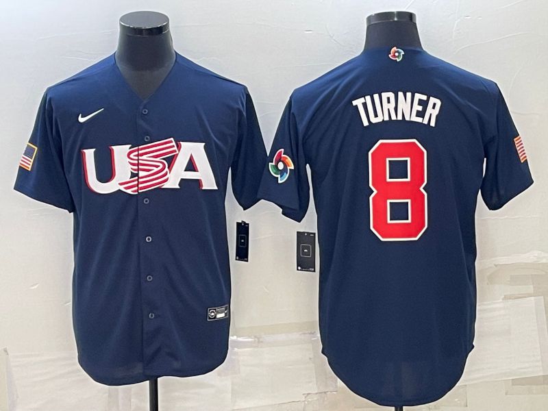 Men 2023 World Cub USA #8 Turner Blue Nike MLB Jersey5